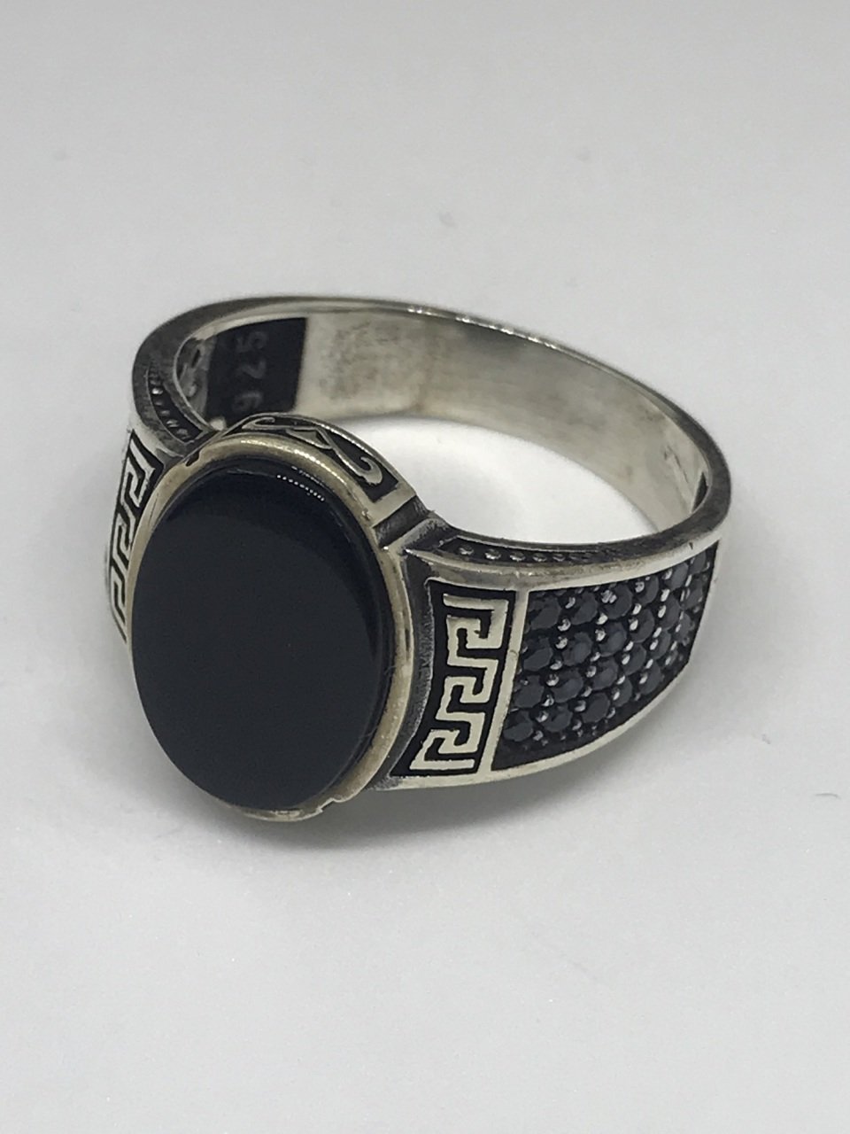 925 Ayar Gümüş Oniks Taşlı Erkek Yüzük 13 cm