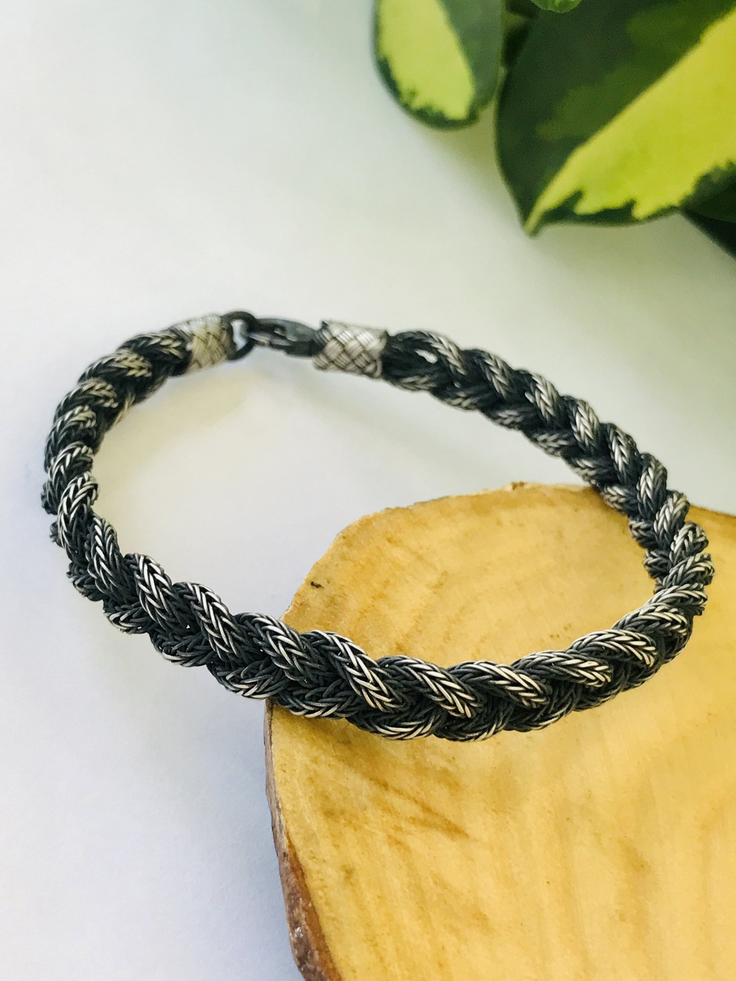 1000 Ayar Gümüş  Örgü Model Bay Bayan Kazaziye Gümüş Bileklik 18 cm