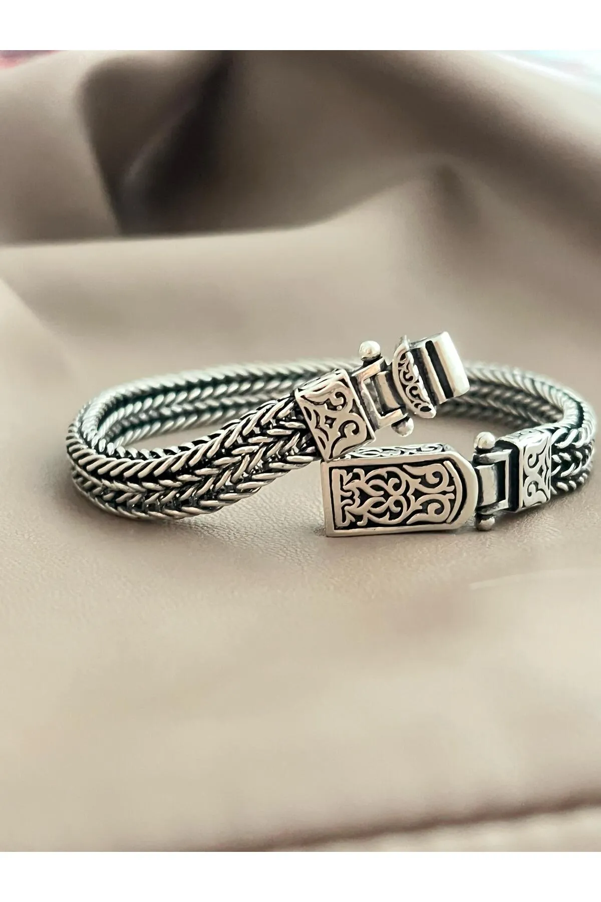 Midyat Hasırı Albora Gümüş Erkek Bilekliği