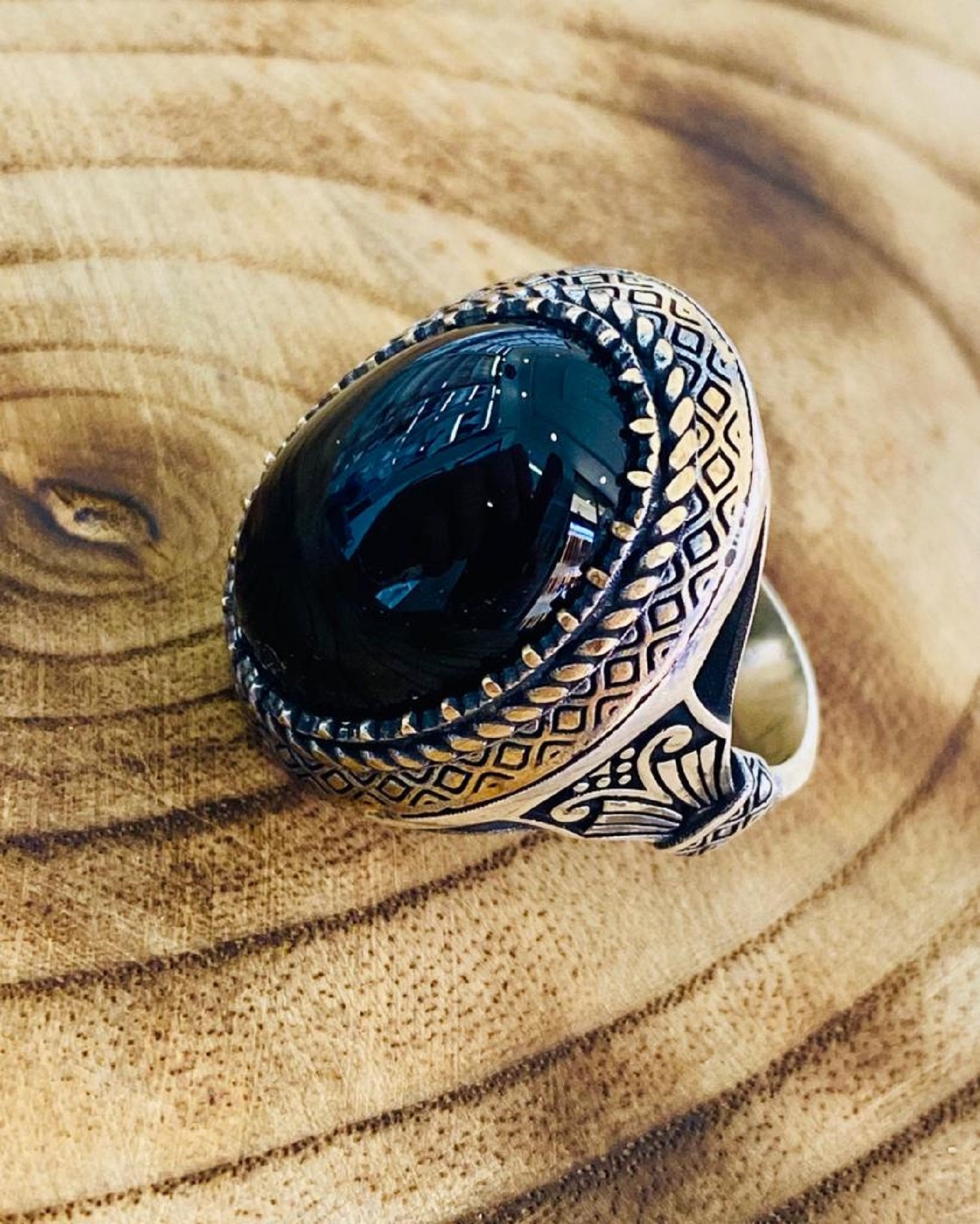 925 Ayar Gümüş Oniks Taşlı  Erkek Yüzük ST16