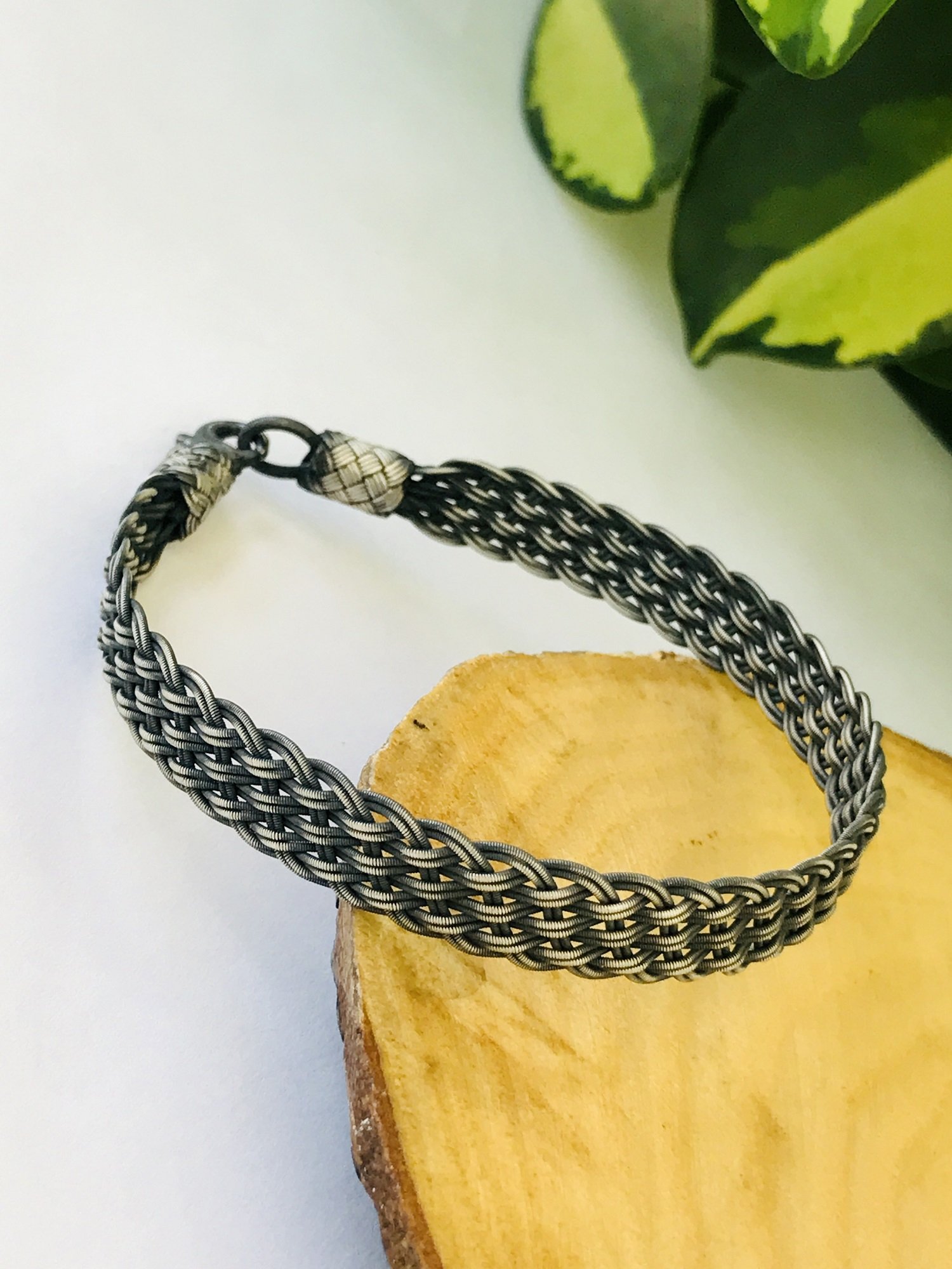 1000 Ayar Gümüş  Örgü Model Bay Bayan Kazaziye Gümüş Bileklik