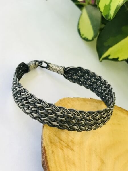 1000 Ayar Gümüş  Örgü Model Bay Bayan Kazaziye Gümüş Bileklik