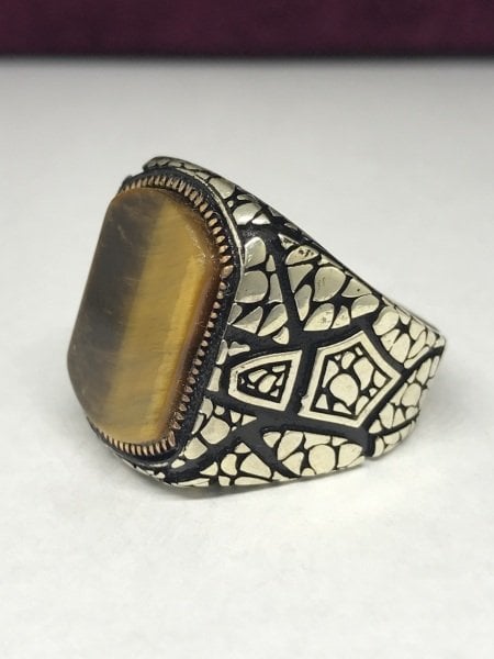 925 Ayar Gümüş Kaplangözü Taşlı  Erkek Yüzük ST16