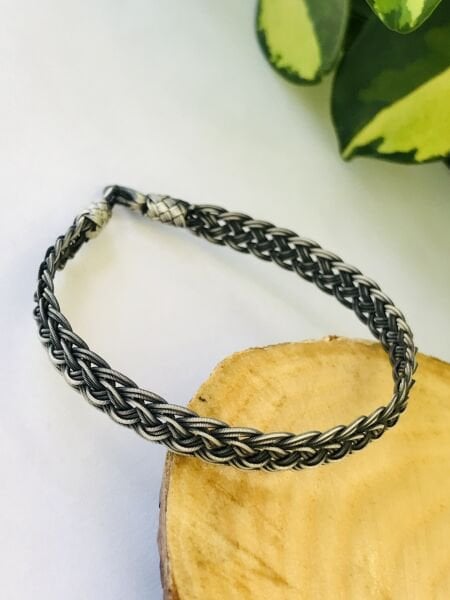 1000 Ayar Gümüş  Örgü Model Bay Bayan Kazaziye Gümüş Bileklik