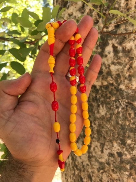 Sarı Kırmızı Taraftar Toz Kehribar Tesbih