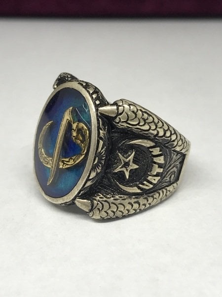 925 Ayar Gümüş Elif Vav Yazılı  Erkek Yüzük ST13