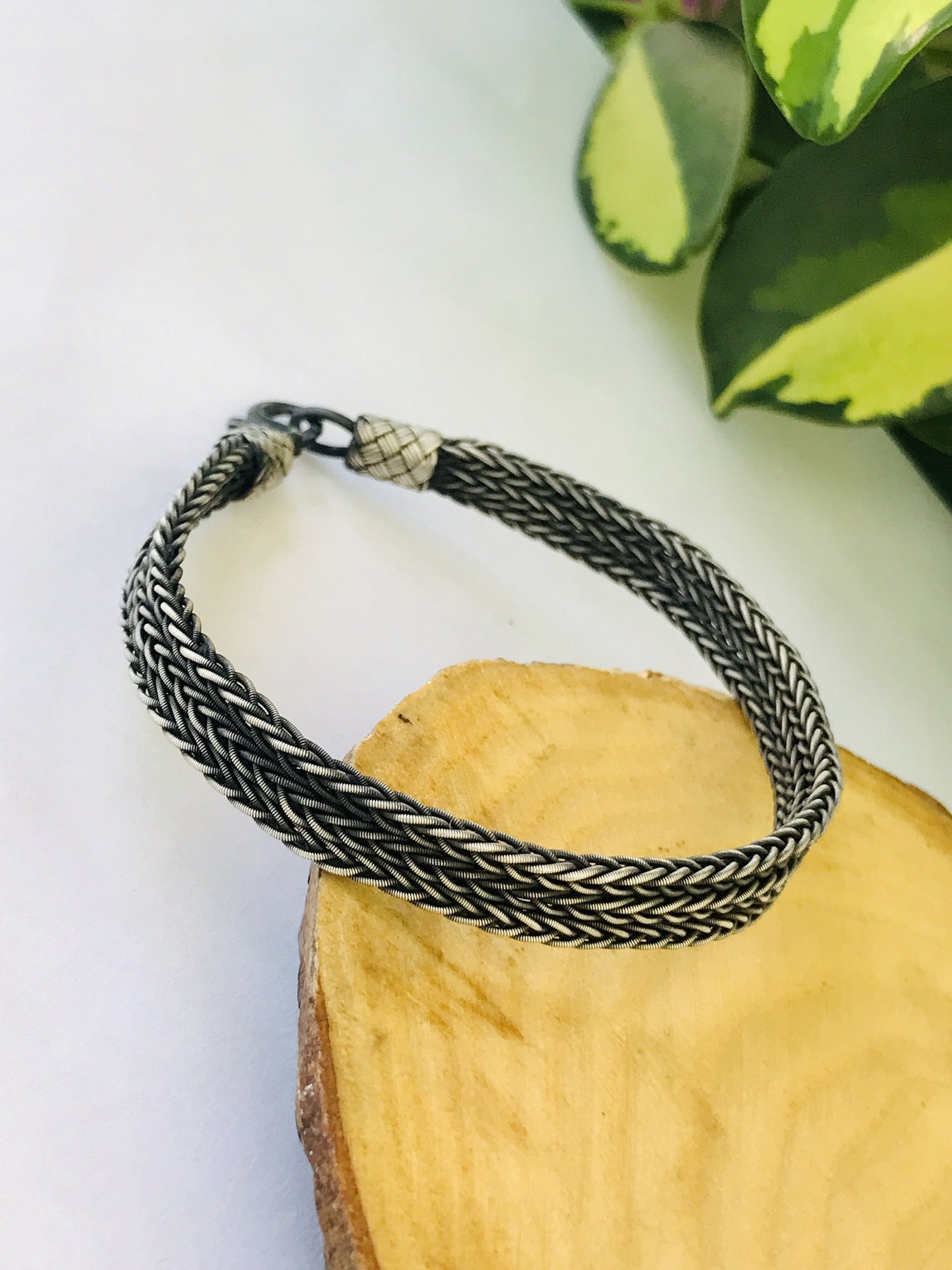 1000 Ayar Gümüş  Örgü Model Bay Bayan Kazaziye Gümüş Bileklik 18 cm