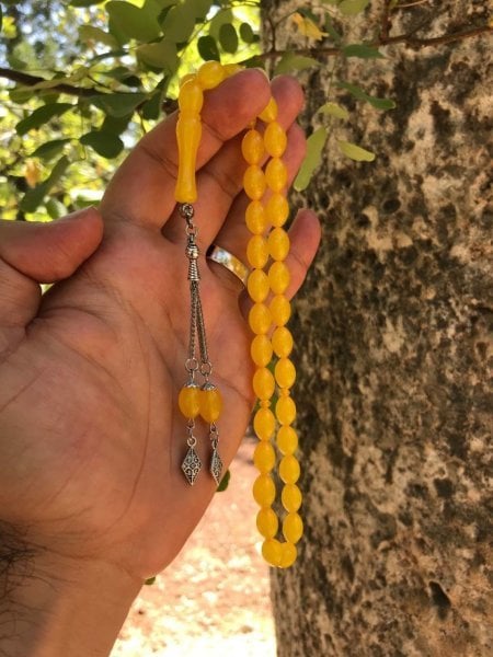 Beyzi Kesim Sarı Renk Toz Kehribar Tesbih