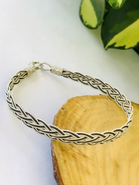 1000 Ayar Gümüş  Örgü Model Bay Bayan Kazaziye Gümüş Bileklik