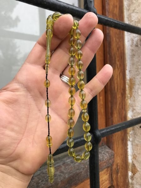 Sarı Beyaz Tonda Mozaik Model Toz Kehribar Tesbih