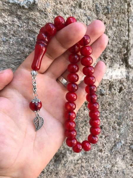 Vişne Çürüğü Tonunda Basık Küre Model İran Bağası Kehribar Tesbih