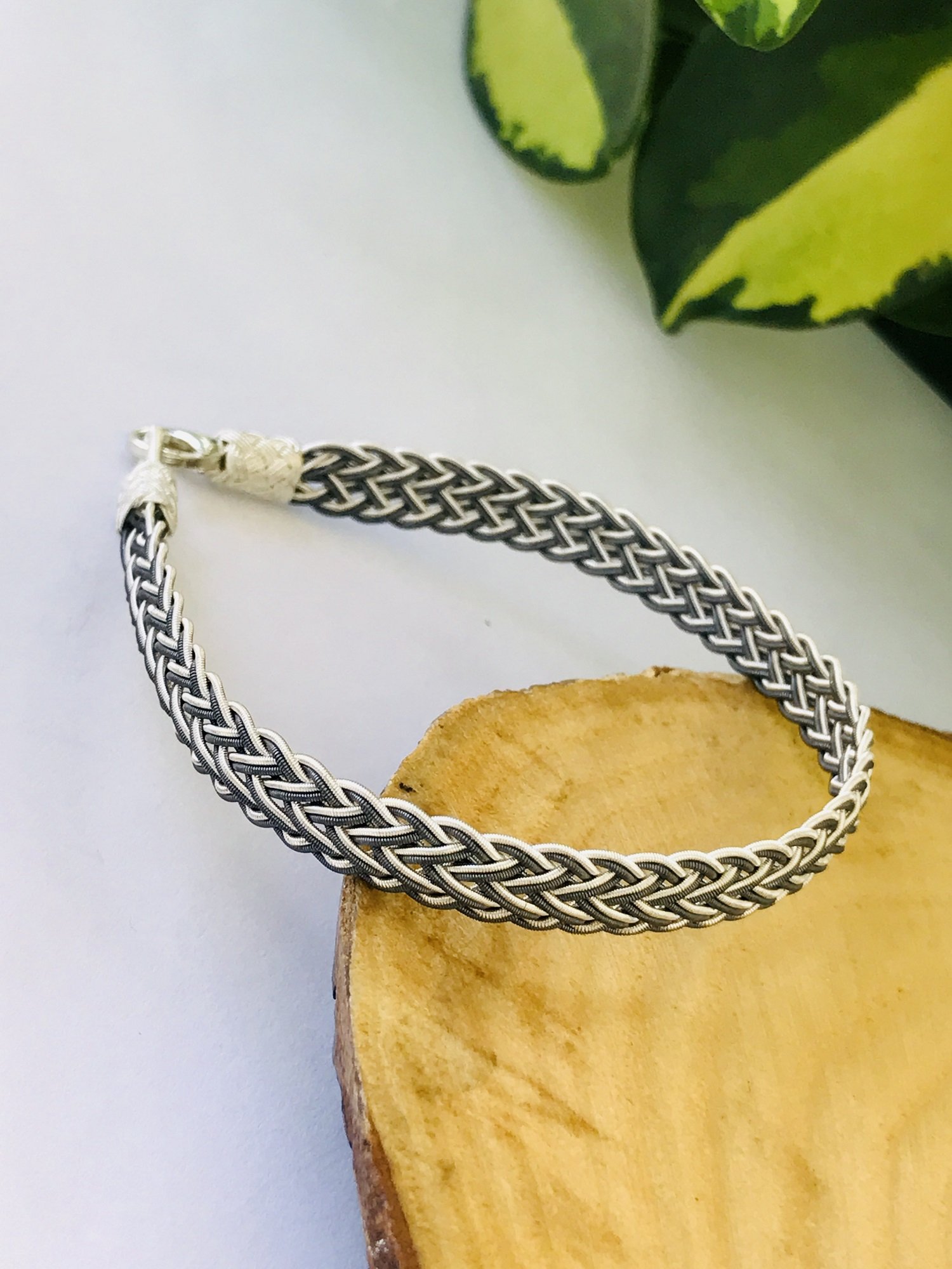1000 Ayar Gümüş  Örgü Model Bay Bayan Kazaziye Gümüş Bileklik 18 cm