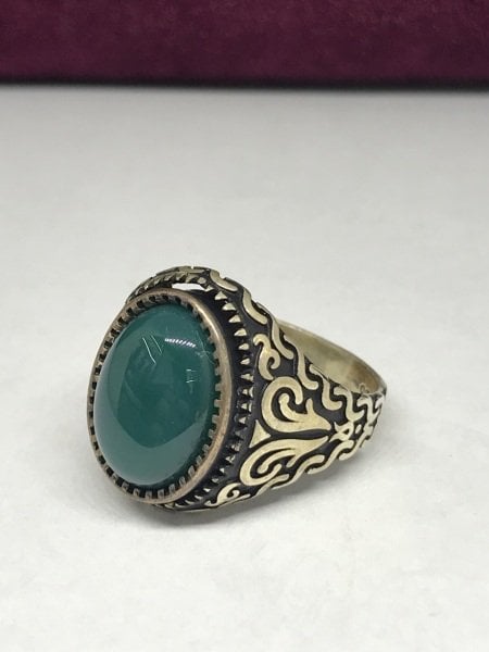 925 Ayar Gümüş Kök Zümrüt Taşlı  Erkek Yüzük ST12