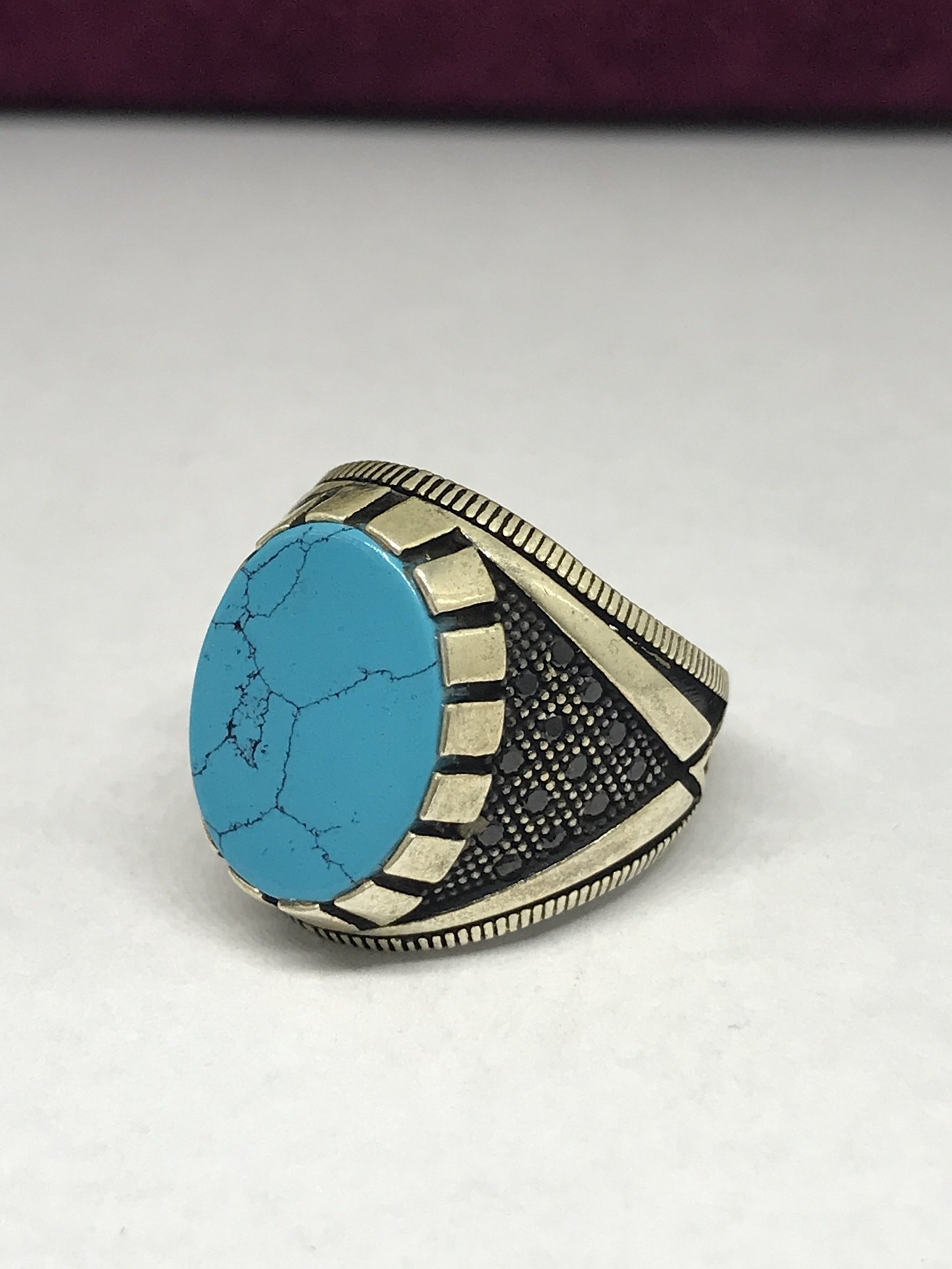 925 Ayar Gümüş Firuze Taşlı  Erkek Yüzük ST9