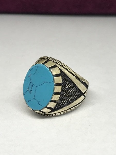 925 Ayar Gümüş Firuze Taşlı  Erkek Yüzük ST9