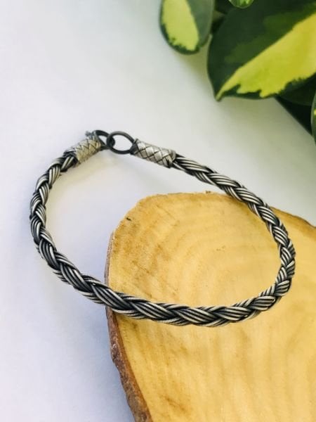 1000 Ayar Gümüş  Örgü Model Bay Bayan Kazaziye Gümüş Bileklik