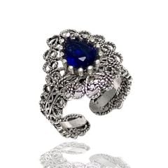 Safir Taşlı Damla Model Telkari Üçlü Set