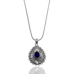 Safir Taşlı Damla Model Telkari Üçlü Set