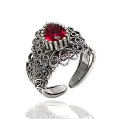 Kök Yakut Taşlı Telkari Gümüş Bayan Üçlü Set