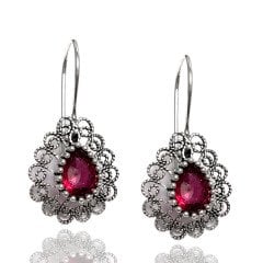 Kök Yakut Taşlı Telkari Gümüş Bayan Üçlü Set