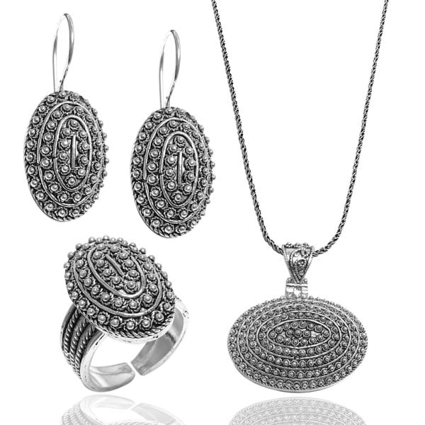 Oval Model Oksitli Telkari Gümüş Bayan Üçlü Set