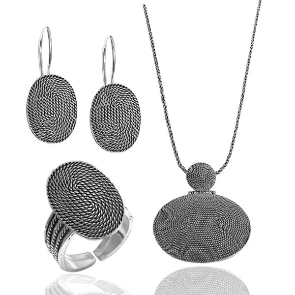 Halat Model Oksitli Telkari Gümüş Bayan Üçlü Set