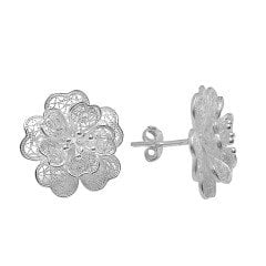 Telkari İşçilikli Çiçek Model 925 Ayar Saf Gümüş Bayan Üçlü Set