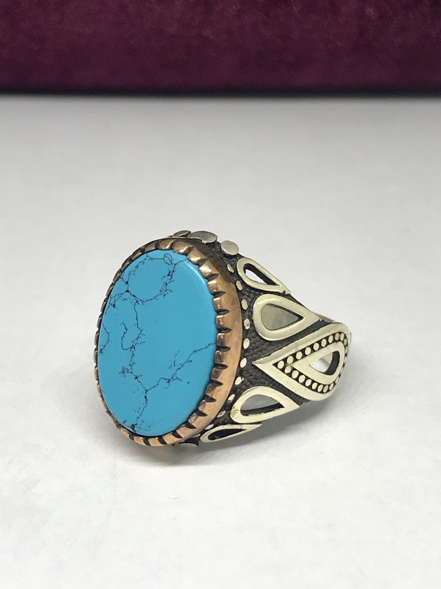 925 Ayar Gümüş Firuze Taşlı Erkek Yüzük ST13