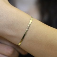 İtalyan Yassı Zincir Gold Renk Gümüş Bileklik