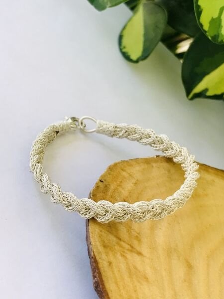 1000 Ayar Gümüş  Örgü Model Bay Bayan Kazaziye Gümüş Bileklik