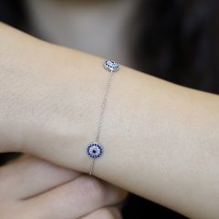 Nazar Boncuğu Bayan Gümüş Bileklik