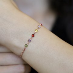 Renkli Zirkon Taşlı Gold Renk 925 Ayar Gümüş Bayan Bilekliği