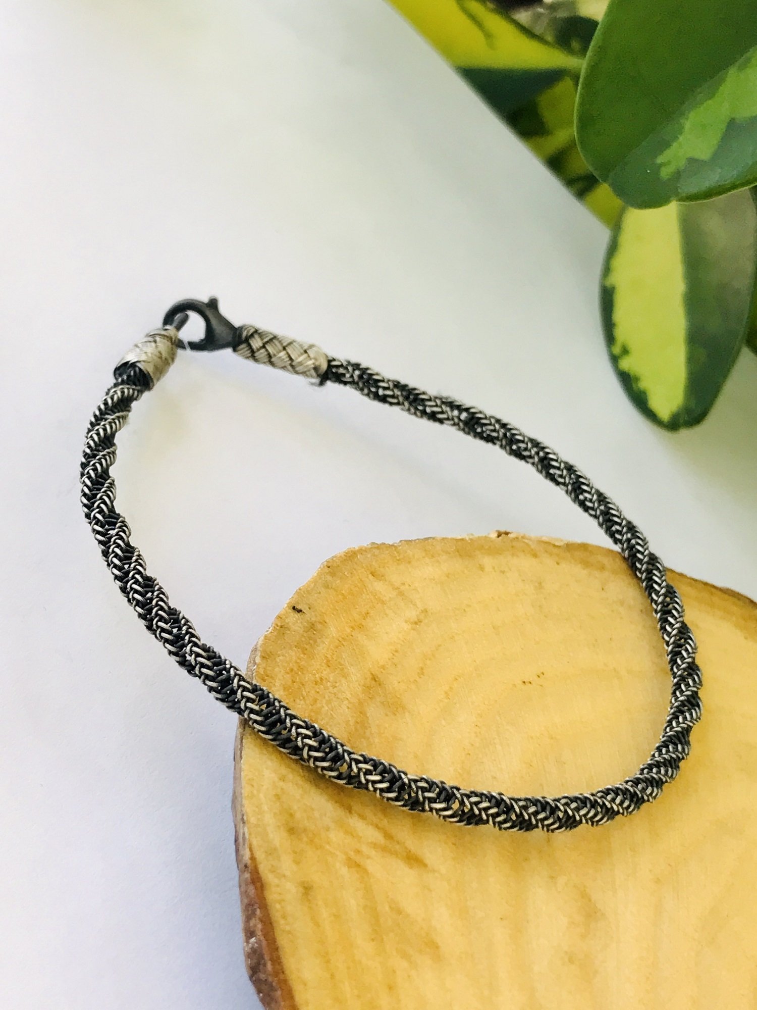 1000 Ayar Gümüş  Örgü Model Bay Bayan Kazaziye Gümüş Bileklik