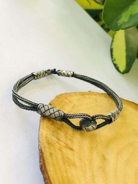 1000 Ayar Gümüş  Örgü Model Bay Bayan Kazaziye Gümüş Bileklik