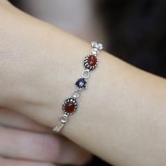 Akik Taşlı 925 Ayar Hasır Model Gümüş Bayan Bileklik