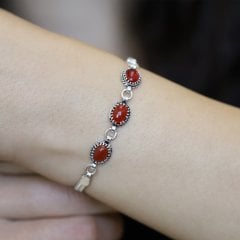 Akik Taşlı 925 Ayar Hasır Model Gümüş Bayan Bileklik