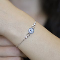 Nazar Boncuğu Model Gümüş Bayan Bileklik