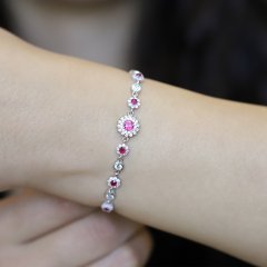 Renkli Zirkon Taşlı Çiçek Model Gümüş Bileklik