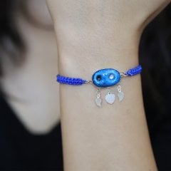 Mavi Kordonlu 925 Ayar Gümüş Süryani Nazar Boncuğu Bileklik