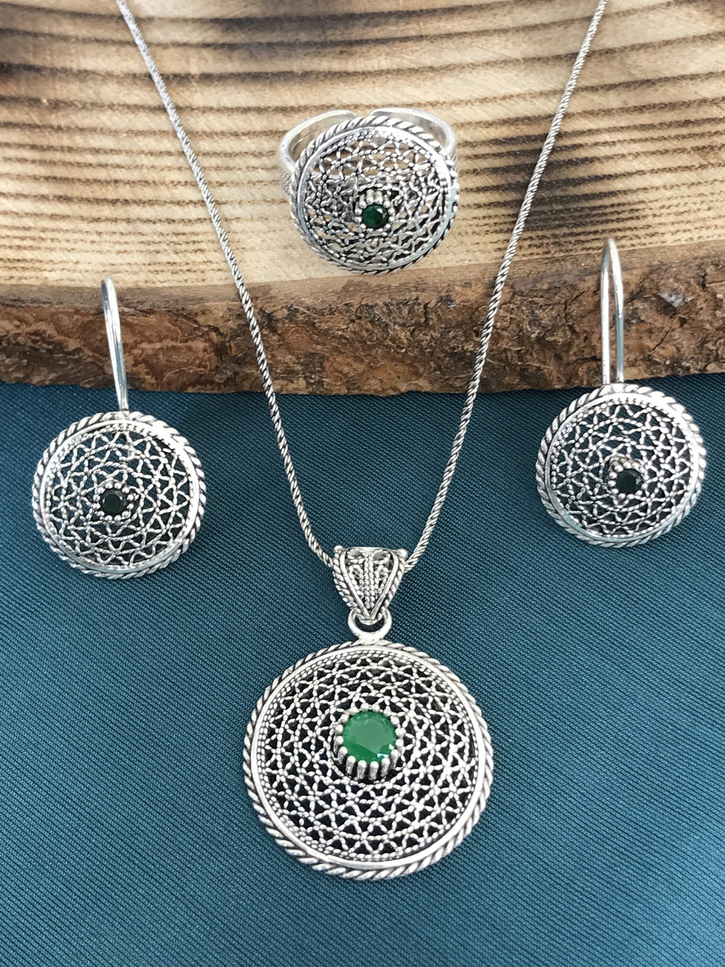 925 Ayar Gümüş Telkâri İşçilikli Bayan Üçlü Set