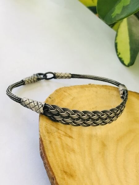 1000 Ayar Gümüş  Örgü Model Bay Bayan Kazaziye Gümüş Bileklik