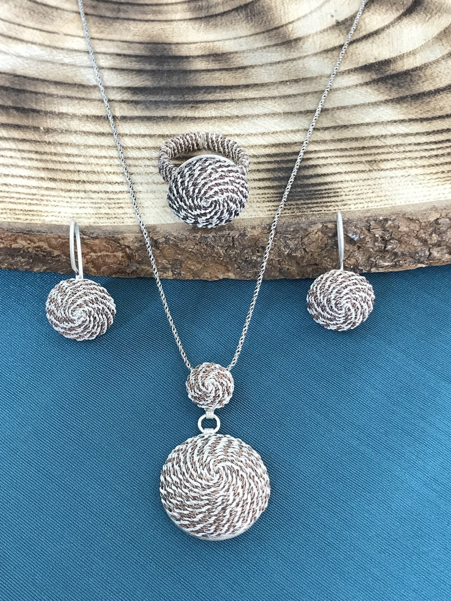 925 Ayar Gümüş Telkâri İşçilikli Bayan Üçlü Set