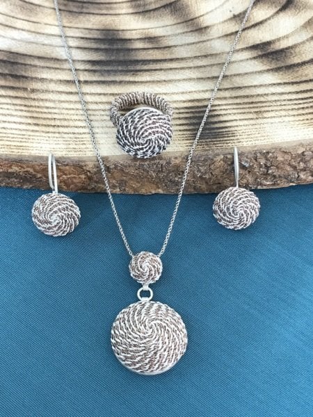 925 Ayar Gümüş Telkâri İşçilikli Bayan Üçlü Set