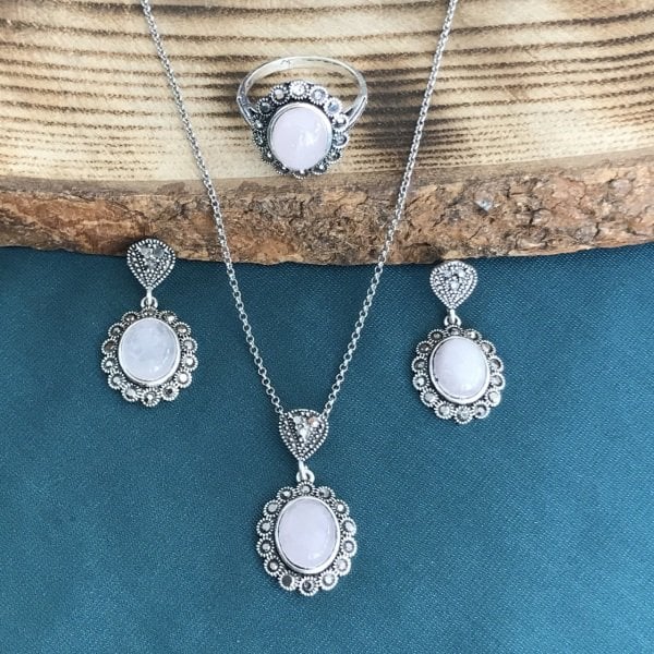 925 Ayar Gümüş Sedef Taşlı Bayan Üçlü Set