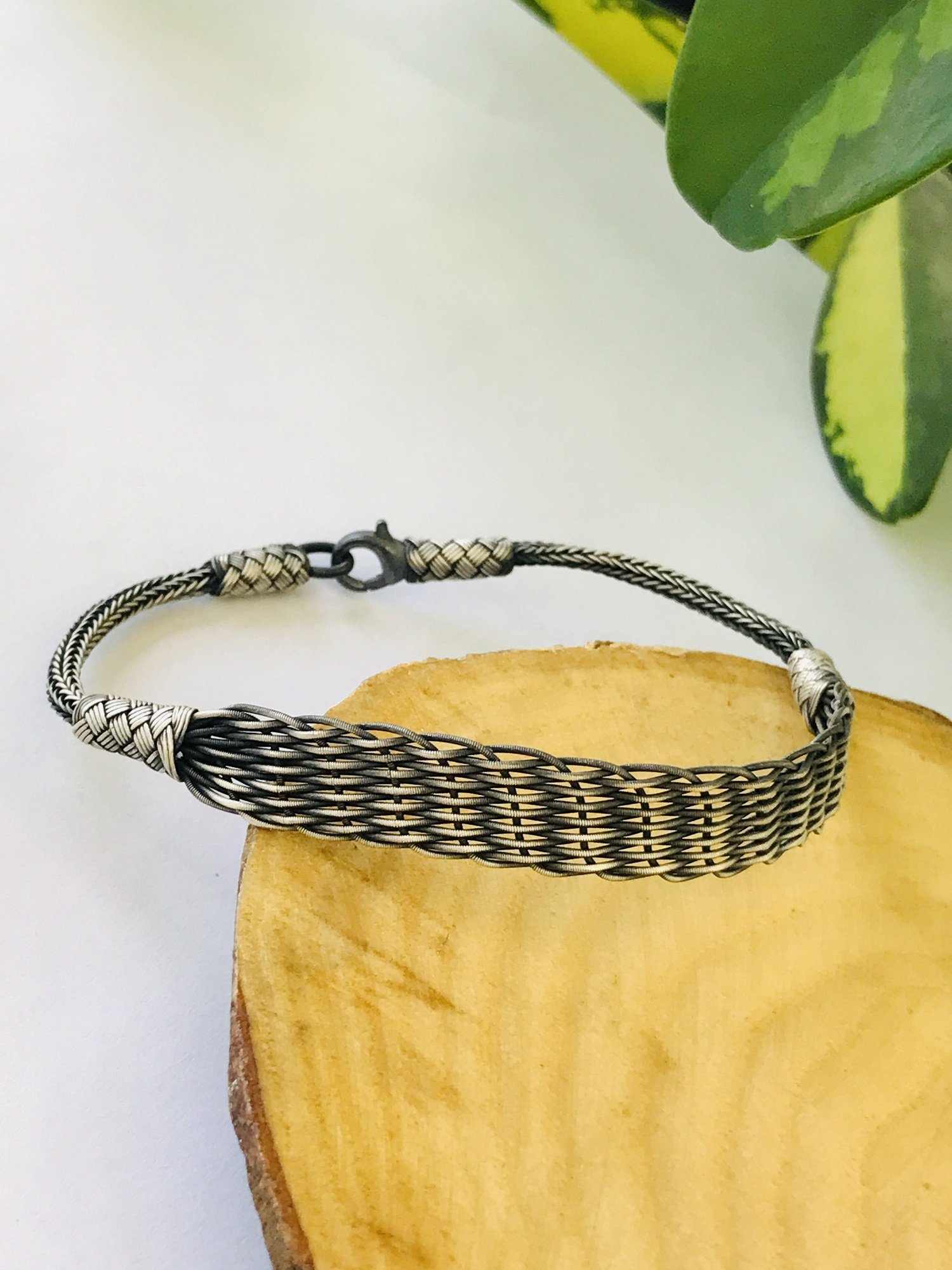 1000 Ayar Gümüş  Örgü Model Bay Bayan Kazaziye Gümüş Bileklik