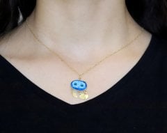 925 Ayar Saf Gümüş Gold Renk Süryani Nazar Boncuğu Kolye