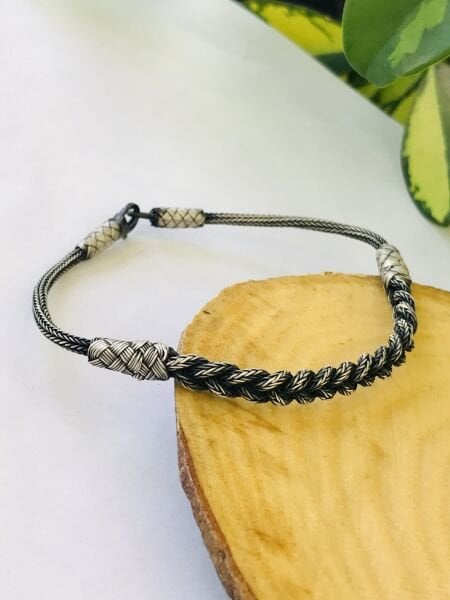 1000 Ayar Gümüş  Örgü Model Bay Bayan Kazaziye Gümüş Bileklik