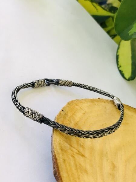 1000 Ayar Gümüş  Örgü Model Bay Bayan Kazaziye Gümüş Bileklik