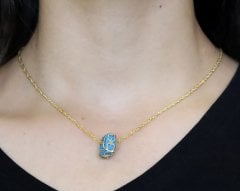 925 Ayar Gümüş Yılan Model Zincirli Turkuaz Taşlı Kolye