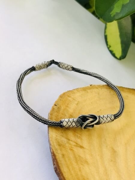 1000 Ayar Gümüş  Örgü Model Bay Bayan Kazaziye Gümüş Bileklik